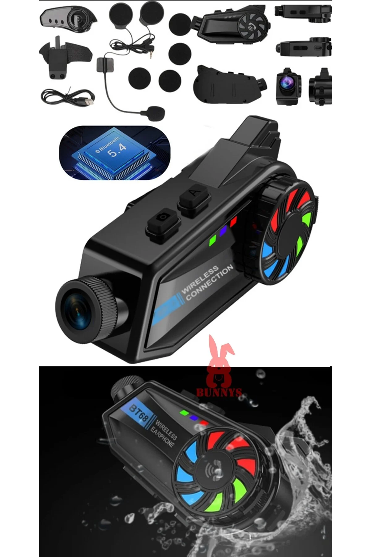 Bt68 Motosiklet Kask Bluetooth Kulaklık 1080p Kamera Ses Kontrolü Video Kayıt Özellikli intercom